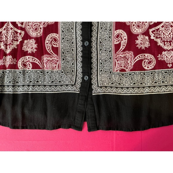 Lucky Brand Womens Burgundy Paisley Smocked Blouse Sz 2X Boho Flowy Arts  Gypsy - Picture 9 of 9